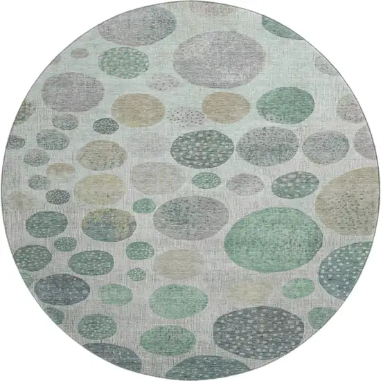 8' Sage Beige And Tan Geometric Washable Round Rug With UV Protection Photo 1