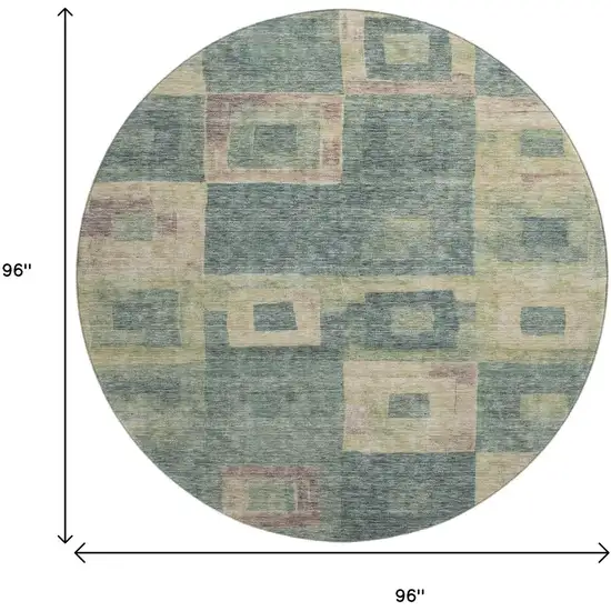 8' Sage Beige And Taupe Geometric Washable Round Rug With UV Protection Photo 9