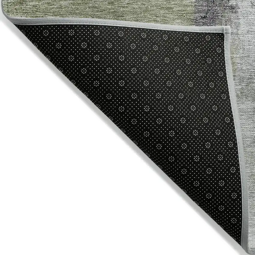 8' Sage Black And Gray Round Abstract Washable Indoor Outdoor Area Rug Photo 3