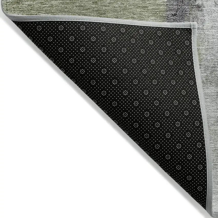 8' Sage Black And Gray Round Abstract Washable Indoor Outdoor Area Rug Photo 3