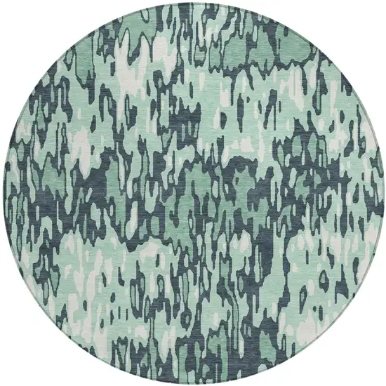 8' Sage Black And Ivory Round Striped Washable Indoor Outdoor Area Rug Photo 2