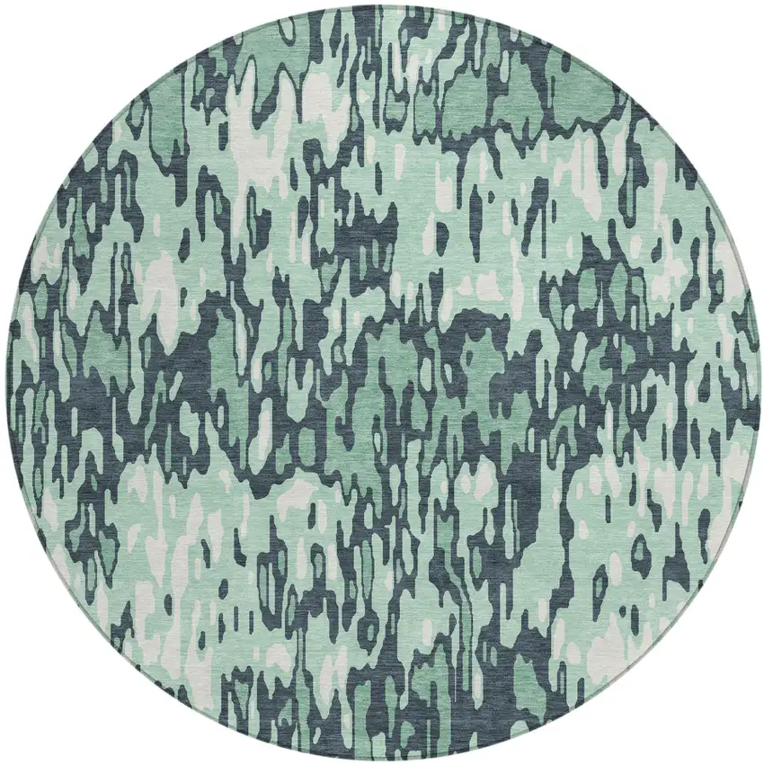 8' Sage Black And Ivory Round Striped Washable Indoor Outdoor Area Rug Photo 2