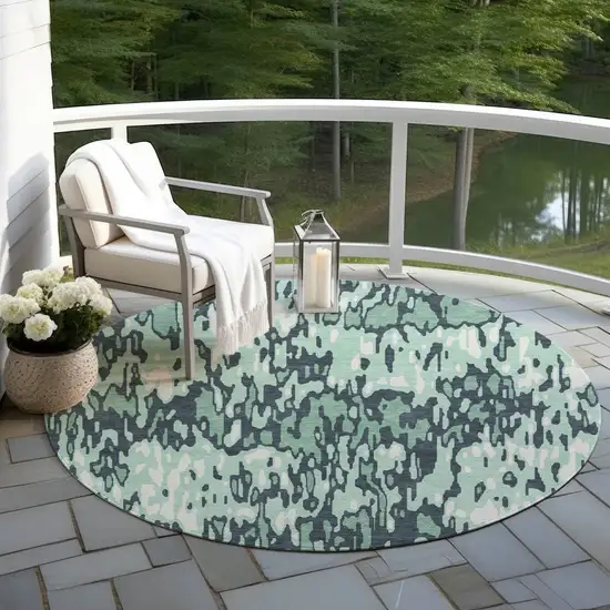 8' Sage Black And Ivory Round Striped Washable Indoor Outdoor Area Rug Photo 6