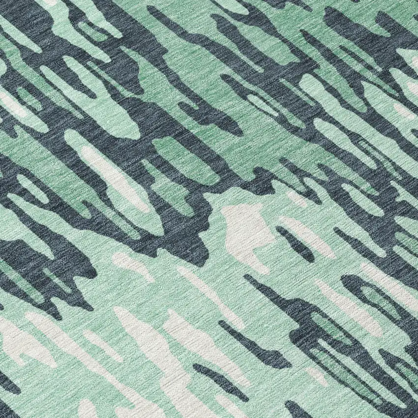 8' Sage Black And Ivory Round Striped Washable Indoor Outdoor Area Rug Photo 8