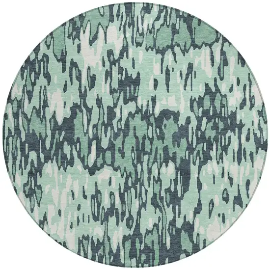 8' Sage Black And Ivory Round Striped Washable Indoor Outdoor Area Rug Photo 5