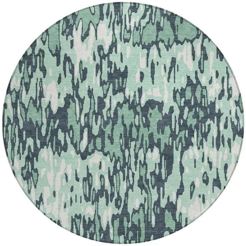 8' Sage Black And Ivory Round Striped Washable Indoor Outdoor Area Rug Photo 5