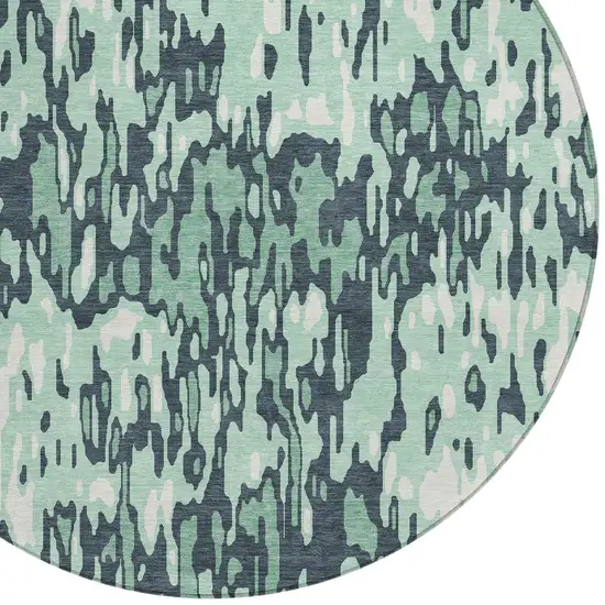 8' Sage Black And Ivory Round Striped Washable Indoor Outdoor Area Rug Photo 4