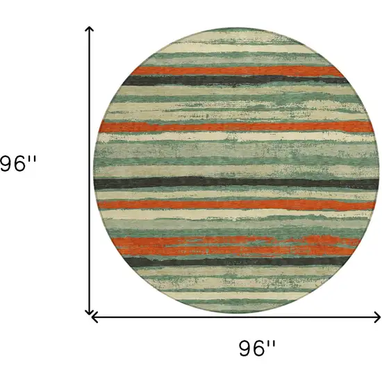 8' Sage Black And Red Round Striped Washable Indoor Outdoor Area Rug Photo 3