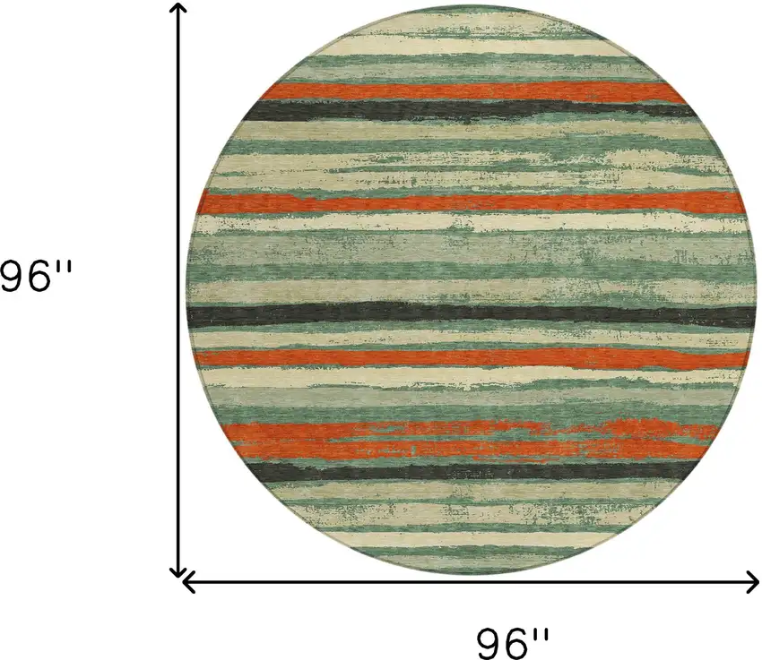 8' Sage Black And Red Round Striped Washable Indoor Outdoor Area Rug Photo 3