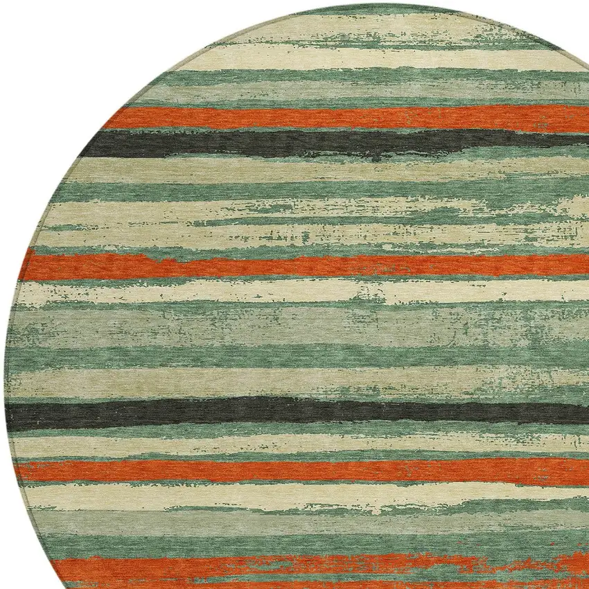 8' Sage Black And Red Round Striped Washable Indoor Outdoor Area Rug Photo 5