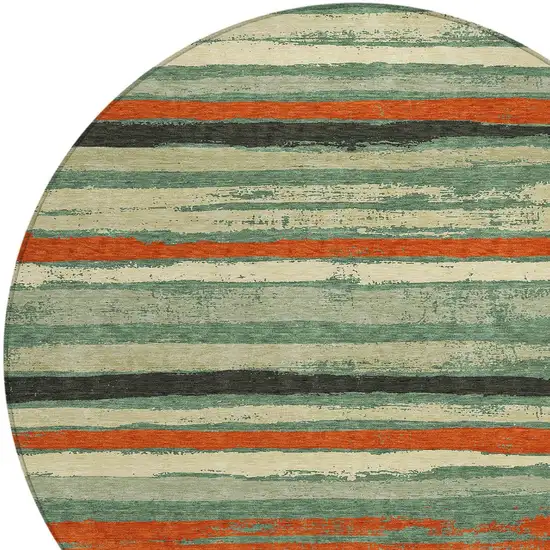 8' Sage Black And Red Round Striped Washable Indoor Outdoor Area Rug Photo 5