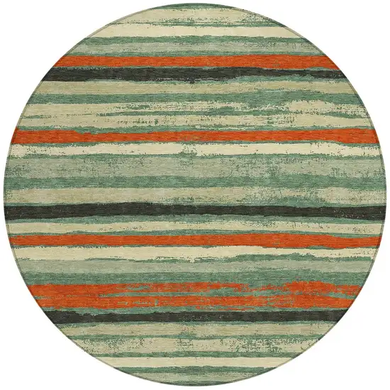 8' Sage Black And Red Round Striped Washable Indoor Outdoor Area Rug Photo 6