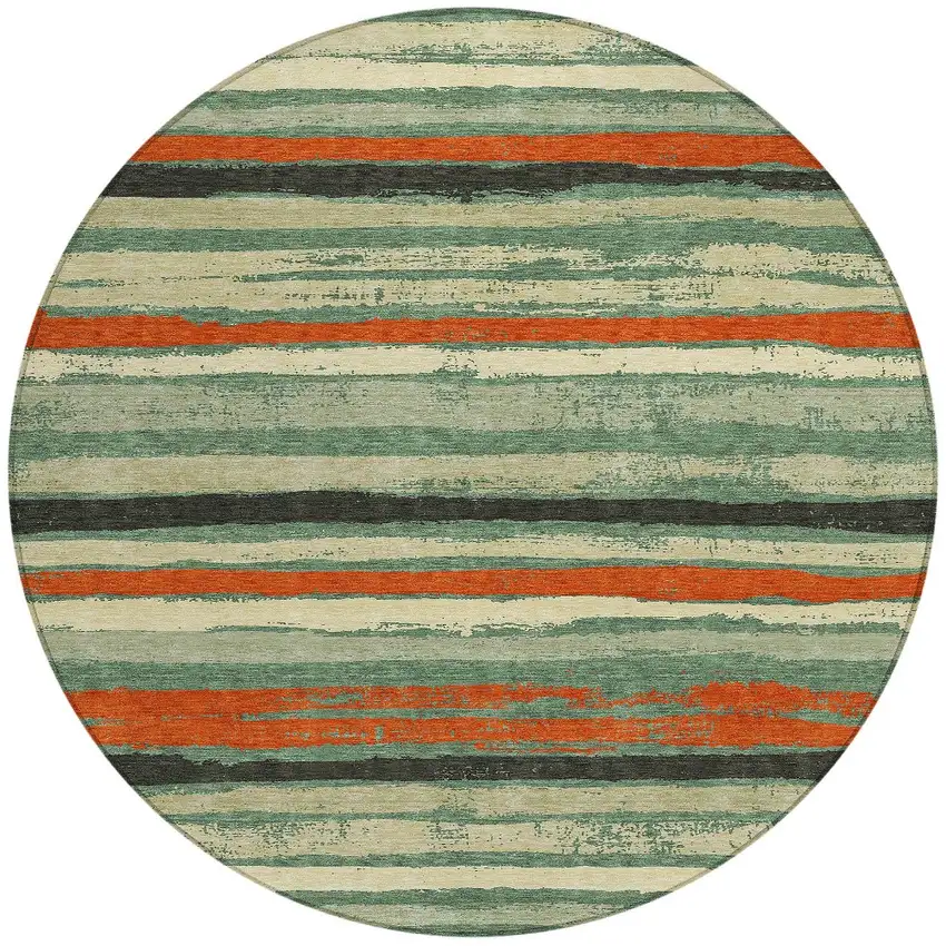 8' Sage Black And Red Round Striped Washable Indoor Outdoor Area Rug Photo 6