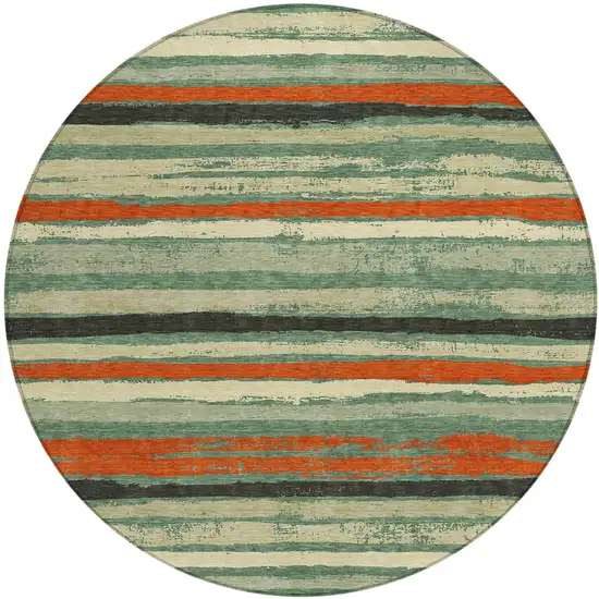 8' Sage Black And Red Round Striped Washable Indoor Outdoor Area Rug Photo 2