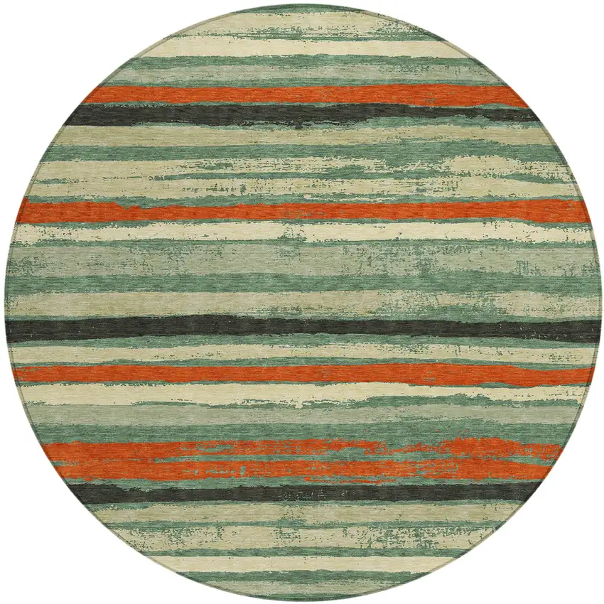 8' Sage Black And Red Round Striped Washable Indoor Outdoor Area Rug Photo 2