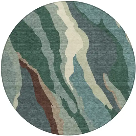 8' Sage Brown And Beige Round Abstract Washable Indoor Outdoor Area Rug Photo 2