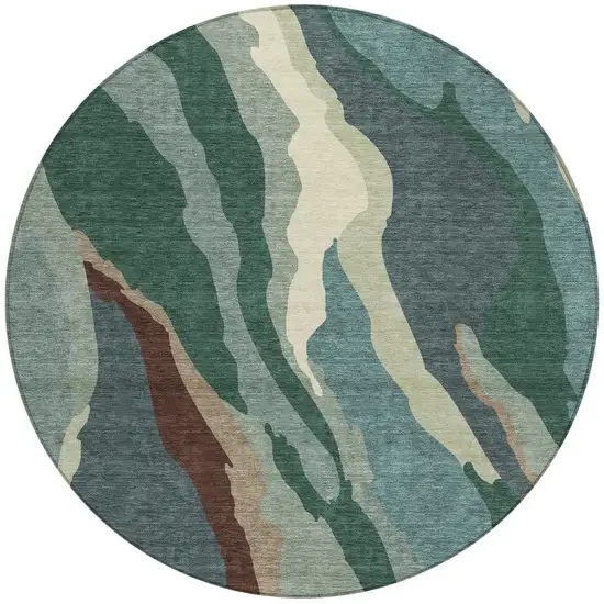 8' Sage Brown And Beige Round Abstract Washable Indoor Outdoor Area Rug Photo 6