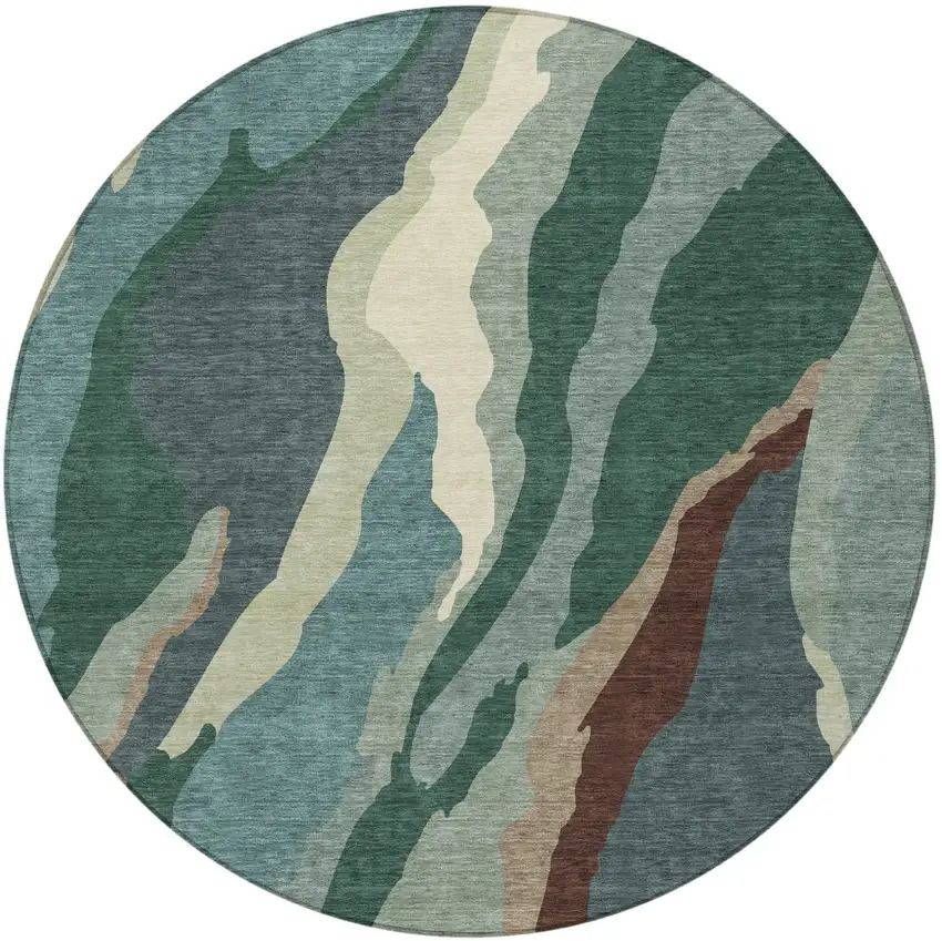 8' Sage Brown And Beige Round Abstract Washable Indoor Outdoor Area Rug Photo 7