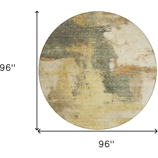 8' Sage Brown And Beige Round Abstract Washable Indoor Outdoor Area Rug Photo 9
