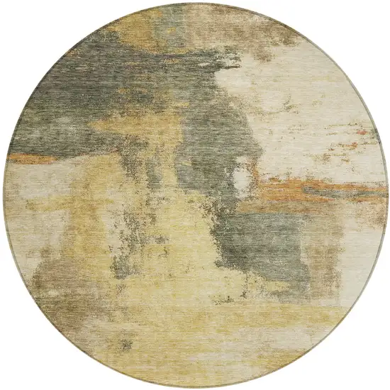 8' Sage Brown And Beige Round Abstract Washable Indoor Outdoor Area Rug Photo 2