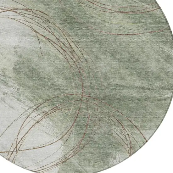 8' Sage Brown And Ivory Round Abstract Washable Indoor Outdoor Area Rug Photo 2