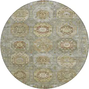 Photo of 8' Sage Brown And Taupe Round Medallion Washable Indoor Outdoor Area Rug