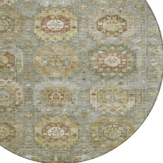 8' Sage Brown And Taupe Round Medallion Washable Indoor Outdoor Area Rug Photo 4