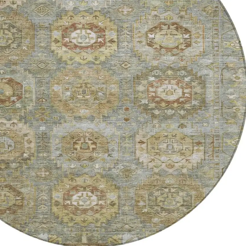 8' Sage Brown And Taupe Round Medallion Washable Indoor Outdoor Area Rug Photo 4