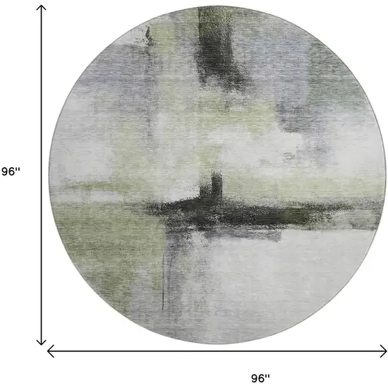 8' Sage Charcoal And Ivory Abstract Washable Round Rug With UV Protection Photo 9