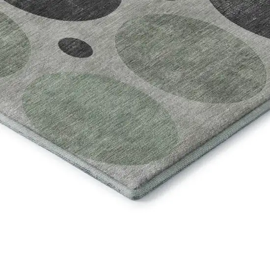 8' Sage Charcoal And Ivory Geometric Washable Round Rug With UV Protection Photo 7
