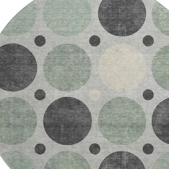 8' Sage Charcoal And Ivory Geometric Washable Round Rug With UV Protection Photo 3