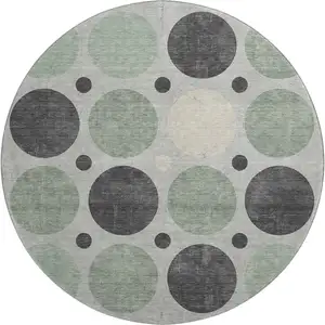 Photo of 8' Sage Charcoal And Ivory Geometric Washable Round Rug With UV Protection