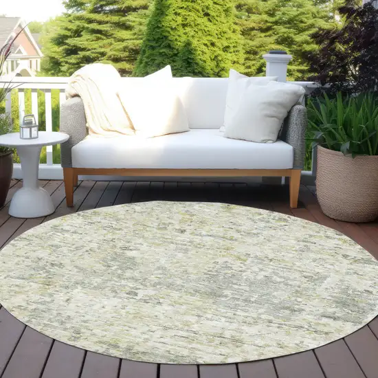 8' Sage Charcoal And Ivory Round Abstract Washable Indoor Outdoor Area Rug Photo 7