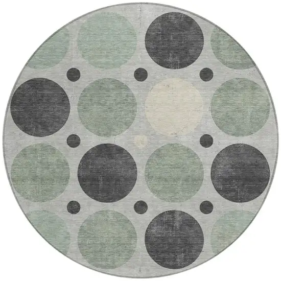 8' Sage Charcoal And Ivory Round Geometric Washable Indoor Outdoor Area Rug Photo 3