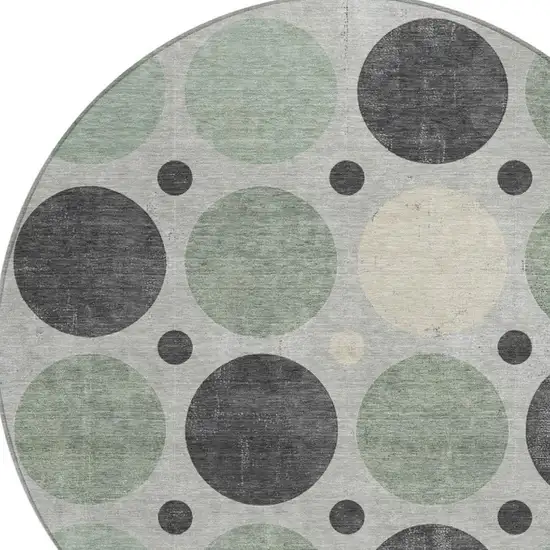 8' Sage Charcoal And Ivory Round Geometric Washable Indoor Outdoor Area Rug Photo 4