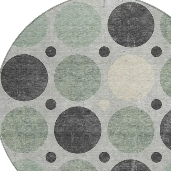 8' Sage Charcoal And Ivory Round Geometric Washable Indoor Outdoor Area Rug Photo 9