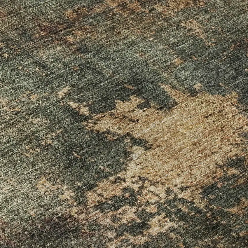 8' Sage Copper And Gold Abstract Washable Round Rug With UV Protection Photo 6