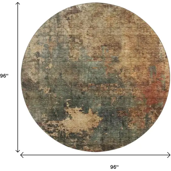 8' Sage Copper And Gold Abstract Washable Round Rug With UV Protection Photo 7