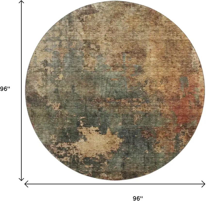 8' Sage Copper And Gold Abstract Washable Round Rug With UV Protection Photo 7
