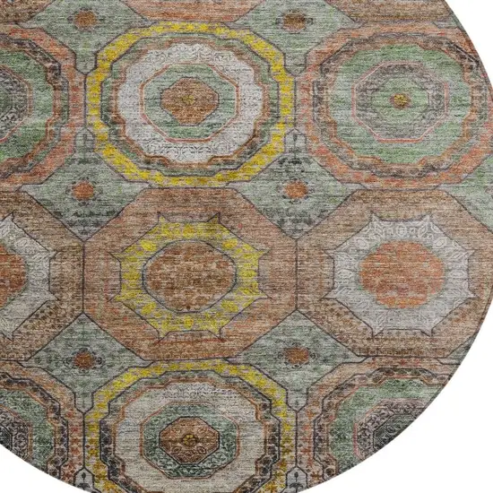 8' Sage Copper And Gold Round Geometric Washable Indoor Outdoor Area Rug Photo 8