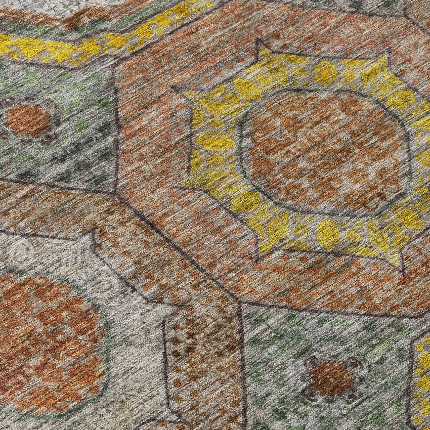 8' Sage Copper And Gold Round Geometric Washable Indoor Outdoor Area Rug Photo 9