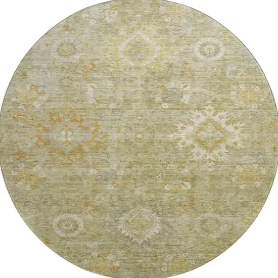 8' Sage Copper And Ivory Oriental Washable Round Rug With UV Protection Photo 4