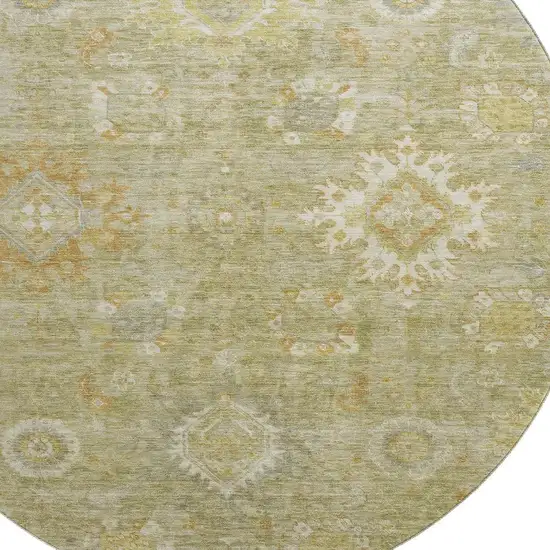 8' Sage Copper And Ivory Oriental Washable Round Rug With UV Protection Photo 3