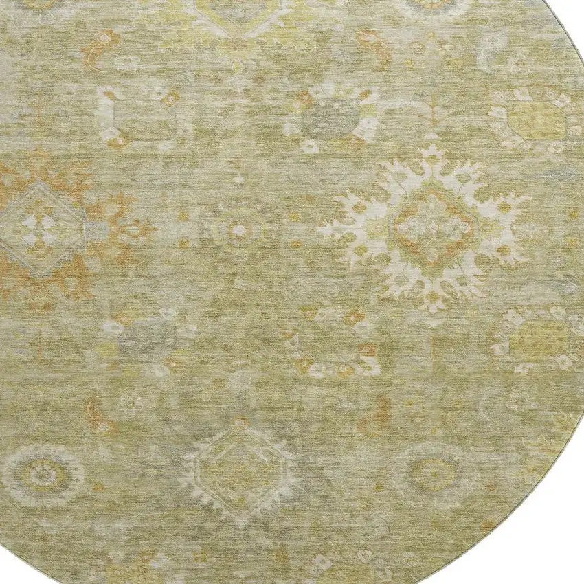 8' Sage Copper And Ivory Oriental Washable Round Rug With UV Protection Photo 3