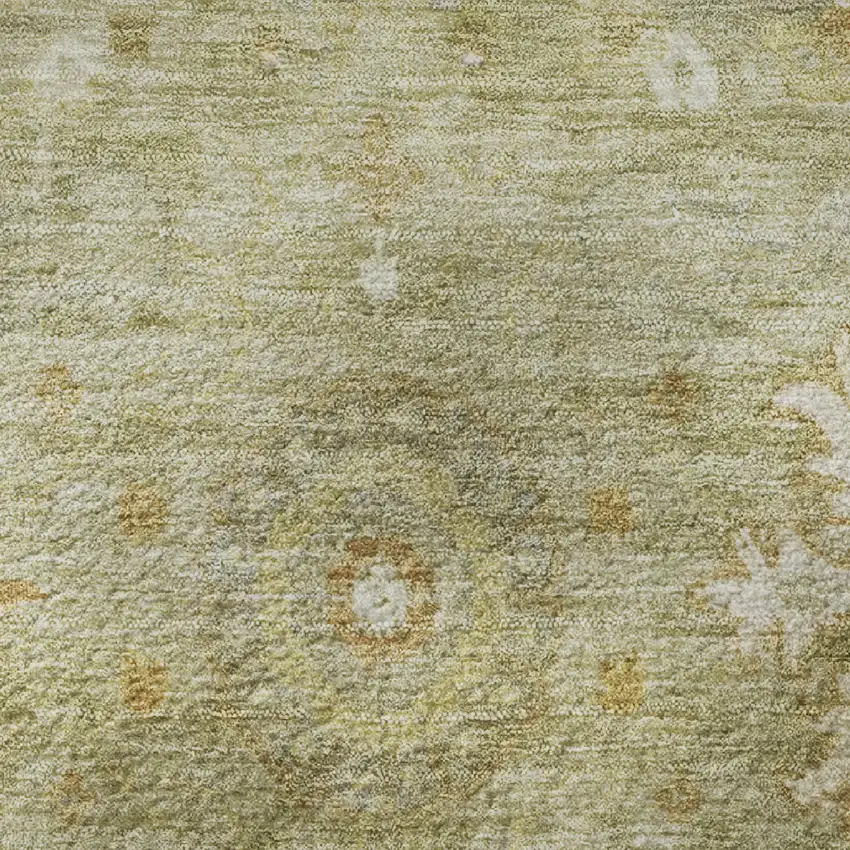 8' Sage Copper And Ivory Oriental Washable Round Rug With UV Protection Photo 9