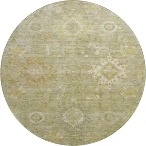 Photo of 8' Sage Copper And Ivory Oriental Washable Round Rug With UV Protection