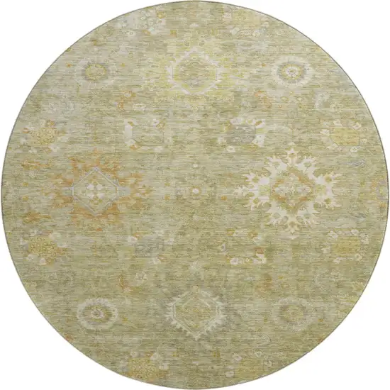 8' Sage Copper And Ivory Oriental Washable Round Rug With UV Protection Photo 1