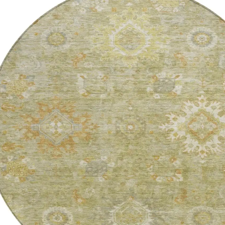 8' Sage Copper And Ivory Round Floral Medallion Washable Indoor Outdoor Area Rug Photo 4