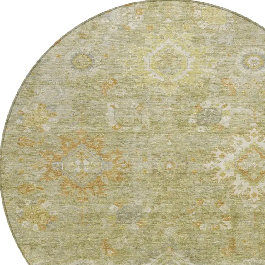 8' Sage Copper And Ivory Round Floral Medallion Washable Indoor Outdoor Area Rug Photo 9