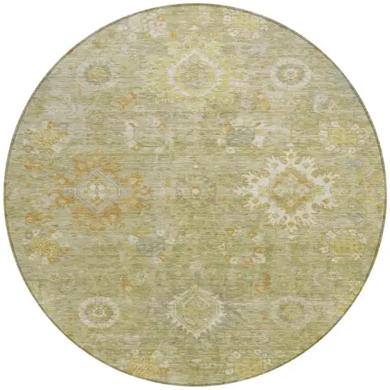 8' Sage Copper And Ivory Round Floral Medallion Washable Indoor Outdoor Area Rug Photo 3